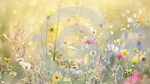A rolling field of wildflowers brought to life through delicate watercolor washes photo