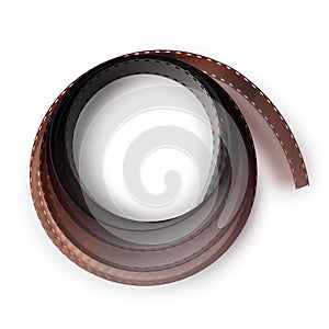 Rolling film 35mm side view isolated on white background. Tape stripe film