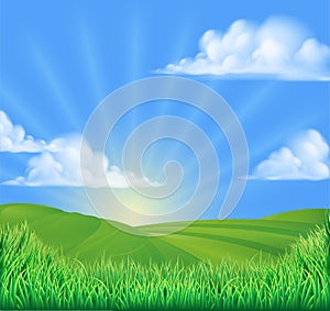 Rolling Hills Field Sun Background photo