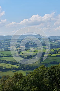 Rolling hills and fields over Herefordshire countryside