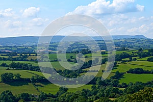 Rolling hills and fields over Herefordshire countryside