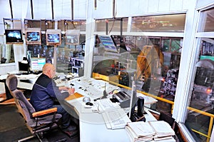 Rolling mill control room factory operator