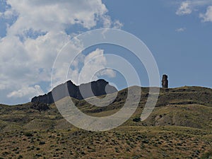 Rolling mountains with rock formations in Wyoming