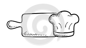 Rolling pin with chef hat sketch for baking, vector design Generative AI