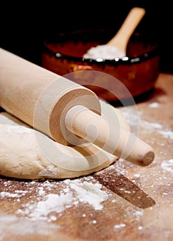 Rolling pin on dough