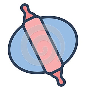 Rolling Pin Isolated Vector icon which can be easily modified or edit