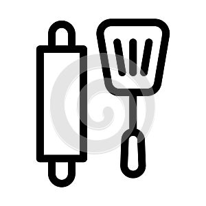 Rolling pin and spatula line vector icon which can easily modify or edit