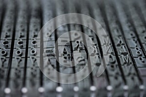 Rolling rubber stamp letters and numbers macro shot.