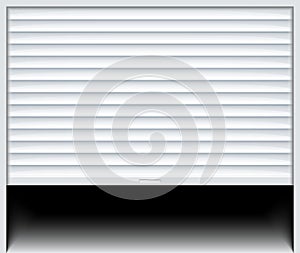 Rolling shutter door. Roller garage metal gate. Electric roll white window background shutter