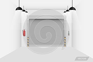 Rolling shutter door in warehouse workshop, Vector, Illustration