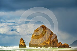 Storm at Haystack Rock at Cannon Beach Oregon