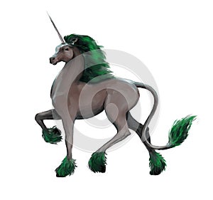 A walking unicorn with a green mane and tail. photo