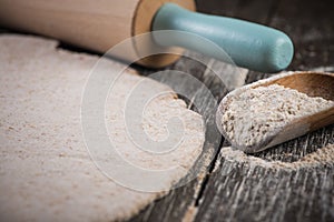 Rolling wholegrain dough for homemade bread