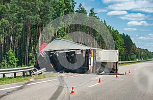 Rollover truck on autobahn