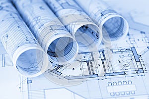 Rolls of architecture blueprints