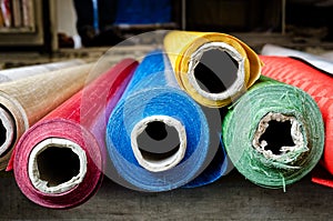 Rolls of cloth at the market