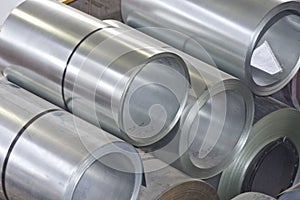 Rolls of cold-rolled galvanized steel in stock