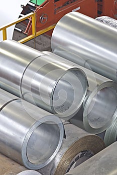 Rolls of cold-rolled galvanized steel in stock