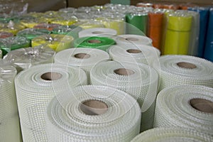Rolls of colored fiberglass mesh, building materials for wall insulation