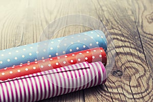 Rolls of colored wrapping paper