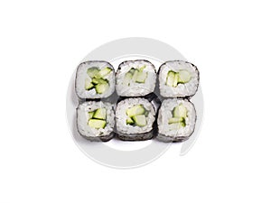 Rolls with cucumber on white background