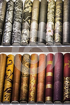 Rolls of different kinds of wallpaper