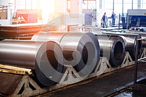 Rolls of galvanized steel sheet inside the factory or warehouse