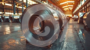 Rolls of galvanized steel sheet inside the factory or warehouse