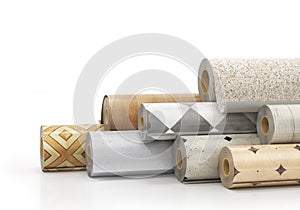 Rolls of linoleum with different texture