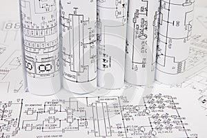 Rolls of paper electrical engineering drawings