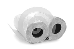 Rolls of paper towels on white background