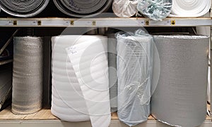 Rolls of polyethylene foam and foil thermal insulation material