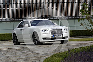 Rolls-Royce Ghost in front of the Goodwood plant on August 11, 2016 in Westhampnett, United Kingdom.