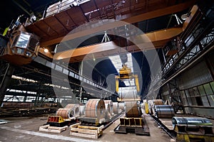 Rolls of steel sheet inside of plant