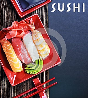 Rolls and sushi and chopstick