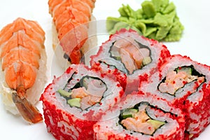 Rolls and sushi close-up