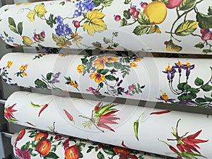 Rolls of tablecloths by the footage