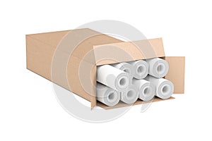 Rolls of Wallpaper in Cartboard Box. 3d Rendering