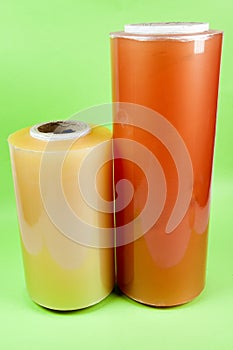 Rolls of wrapping plastic stretch film. Close-up with Shallow Depth of Field.