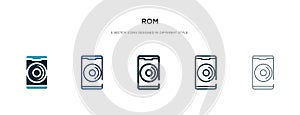 Rom icon in different style vector illustration. two colored and black rom vector icons designed in filled, outline, line and
