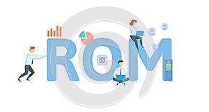 ROM, Read Only Memory. Concept with keyword, people and icons. Flat vector illustration. Isolated on white.