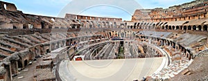 Colosseum, Coliseum or Coloseo, Flavian Amphitheatre largest ever built symbol of ancient Roma city in Roman Empire.