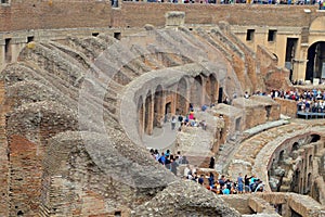 Colosseum, Coliseum or Coloseo, Flavian Amphitheatre largest ever built symbol of ancient Roma city in Roman Empire.