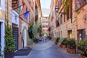 Roma, Italy - October 2022: Narrow Via Margutta street near piazza del Popolo square photo