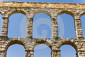 Roman acqueduct in Segovia near Madrid, Spain