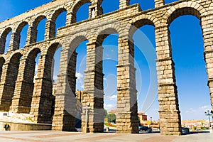 Roman acqueduct in Segovia near Madrid, Spain