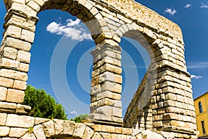 Roman acqueduct in Segovia near Madrid, Spain