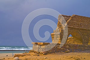 A Roman age aquaeductus in Caesarea northwest Israel in winter