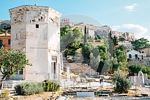 Roman Agora Tower of the Winds and Acropolis in Athens, Greece