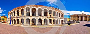 Roman amphitheatre Arena di Verona and Piazza Bra square panoram